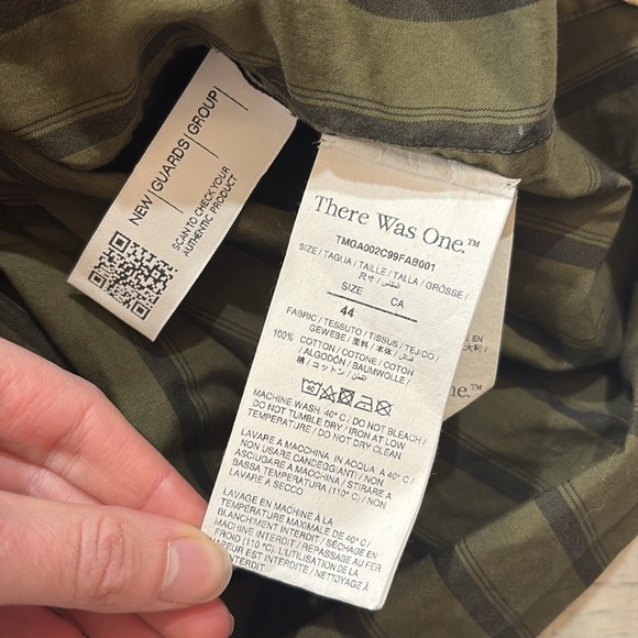 There Was One Green Black Stripe Button Down Top sz 44 - Picture 9 of 10